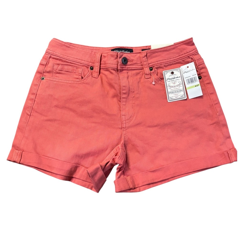 Flag & Anthem High Rise Denim Shorts Cuffed‎ Hem Coral Pink Casual Size 4/27 NWT